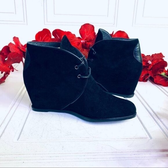 Stuart Weitzman KALAHARI Black Suede Wedge  Lace Up ankle boots women size 8 - Picture 8 of 11